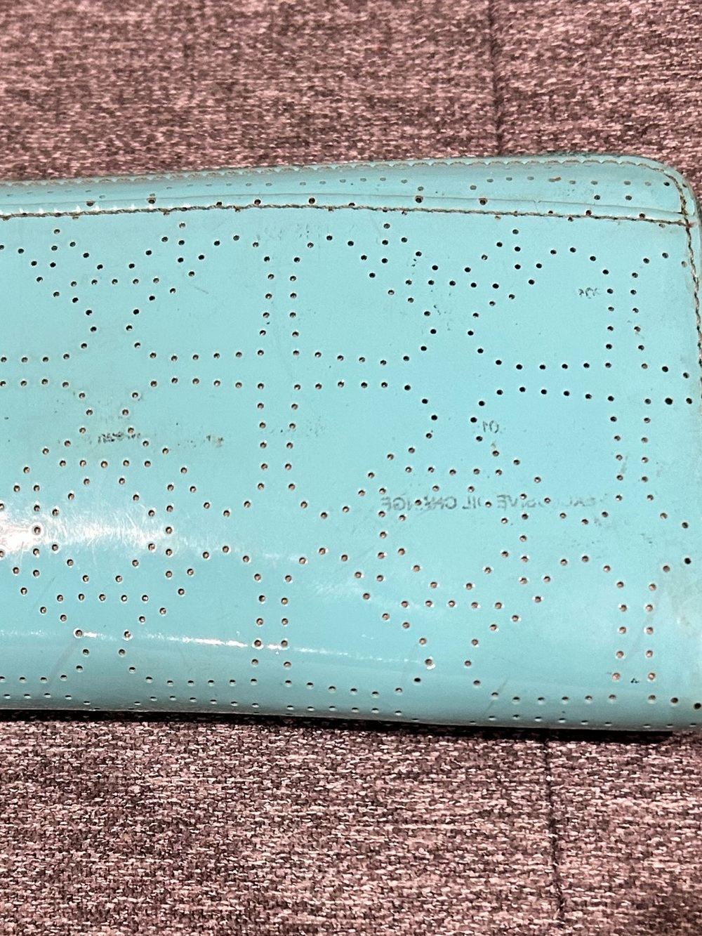 Kate Spade New York Perforated Patent Leather Aqua Tote Bag & Wallet Set - Picture 12 of 15